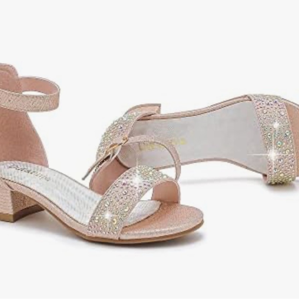 New Dufannie Champagne Rose Rhinestone Block Heel Sandals 
Sz 6